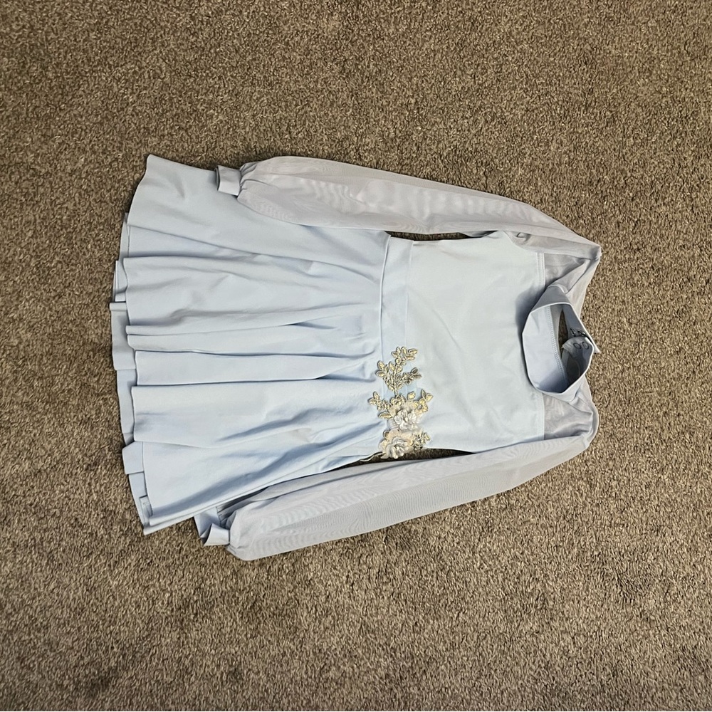 Weissman Light Blue Dress with Gold Accents